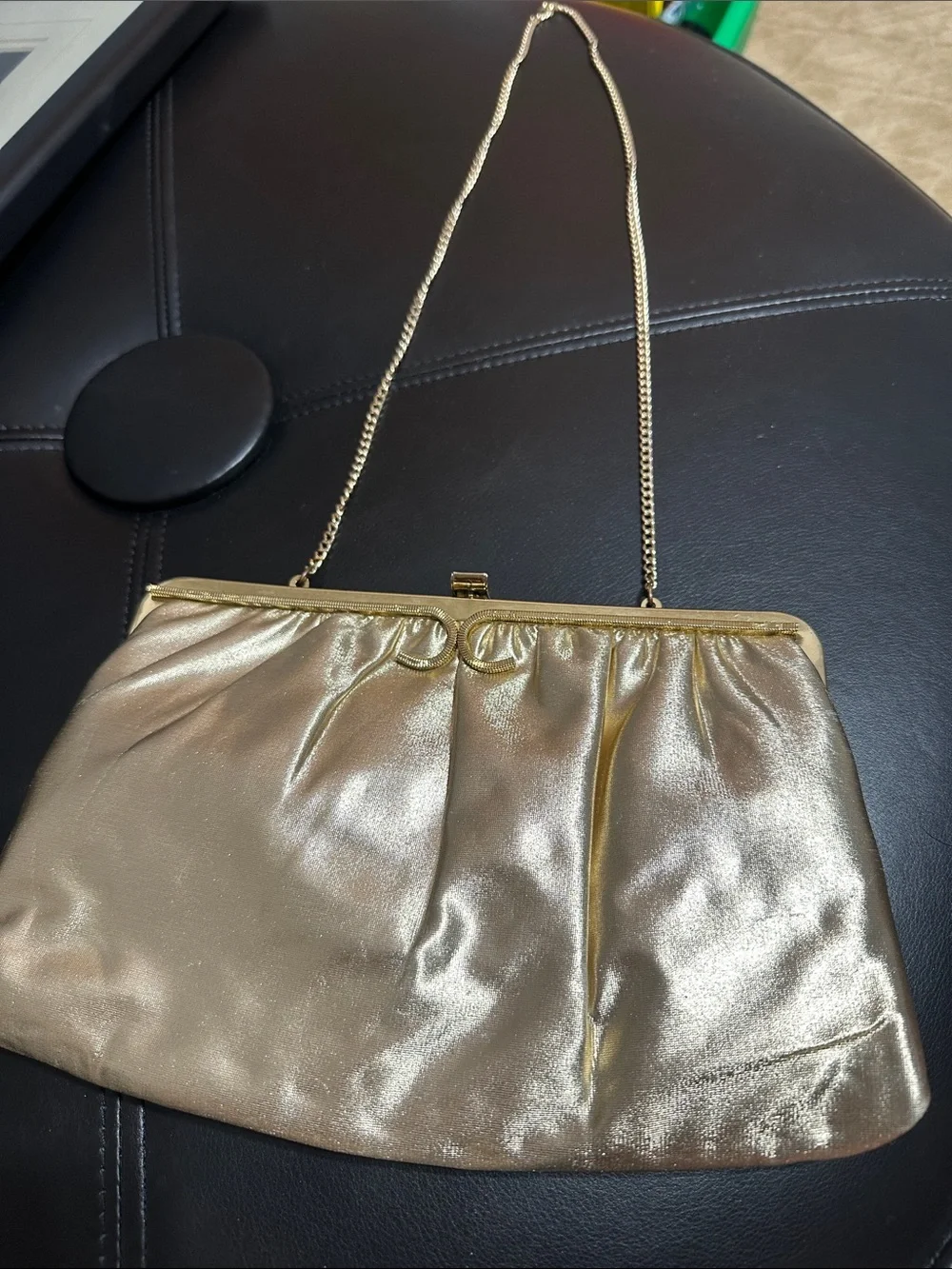 Vintage Mardane Gold Metallic Evening Clutch with Chain Strap
